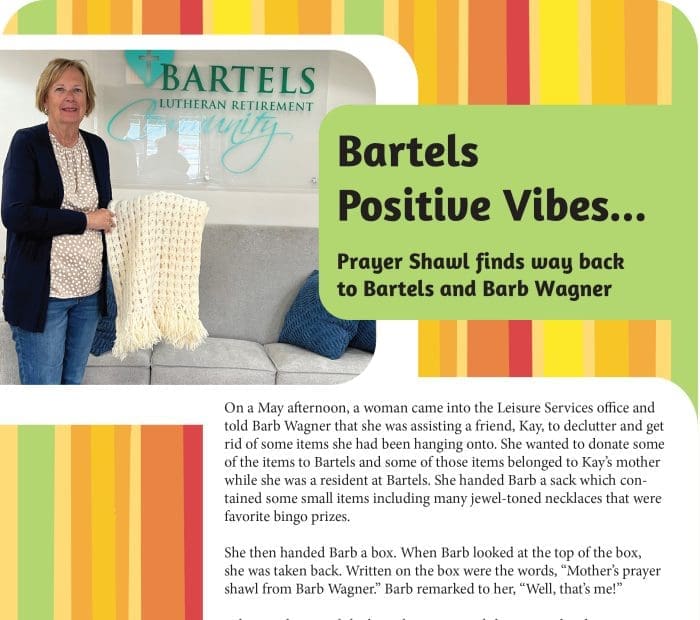 Positive Vibes: Prayer Shawl finds way back to Bartels and Barb Wagner