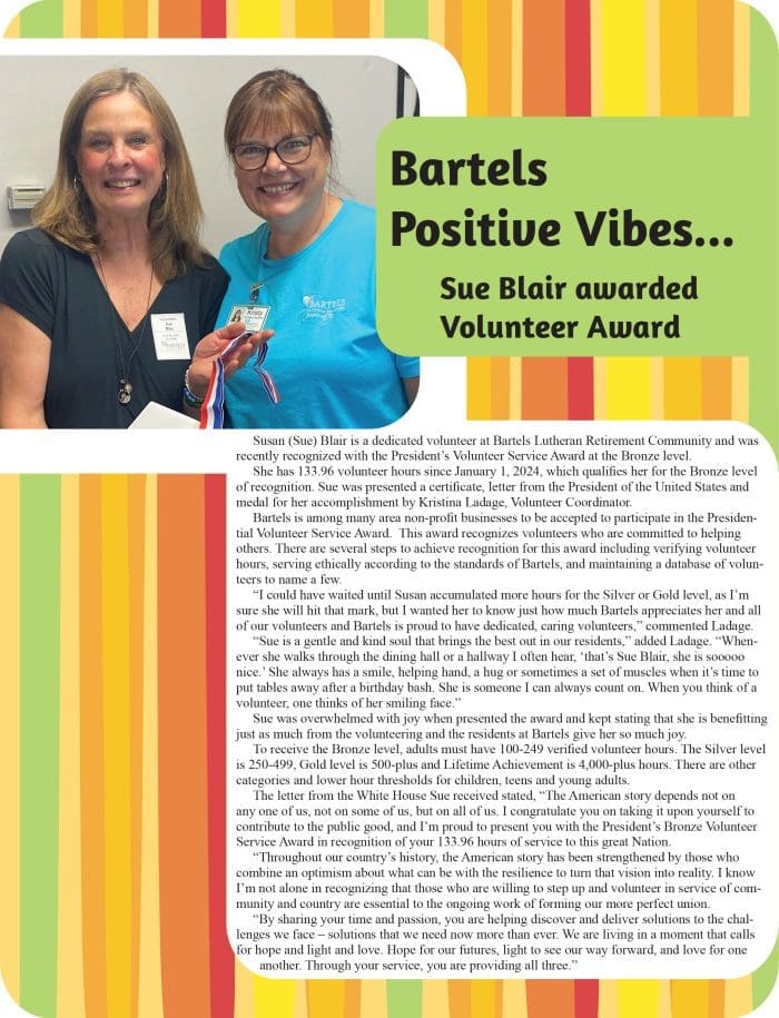 Positive Vibes: Sue Blair recognized with Volunteer Service Award